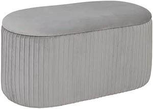 lot 67063 image: PINPLUS Round Storage Ottoman with Cover Lid, Foot Rest Stool Large Oval Toy Chest, Silver (31.5 X 15.7 X 15.7)