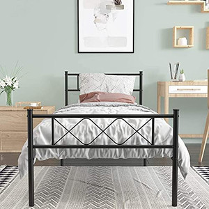 lot 67079 image: Weehom Twin Bed Frame,12.7 inch Metal Platform Bed Frame with Storage Bed for Kids Girls Boys Adults with Steel Headboard Footboard No Box Spring Needed Black