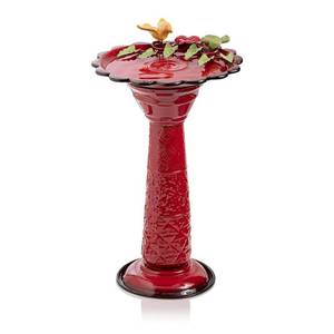 lot 67094 image: 28 Metal Birdbath With Birds And Leaves - Red - Alpine Corporation, Missing baseplate
