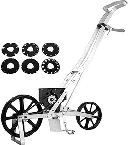 lot 67096 image: VEVOR Garden Seeder, Metal Precision Garden Push Seeder with 6 Seed Plates, Walk-Behind Row Crop Planter, Manual Garden Lawn Spreader for Sowing Seeds, Backyard Agriculture
