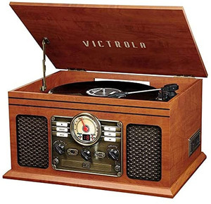 lot 67108 image: Victrola Nostalgic 6-in-1 Bluetooth Record Player & Multimedia Center with Built-in Speakers - 3-Speed Turntable, CD & Cassette Player, FM Radio  Wireless Music Streaming  Mahogany   (Retails $125)