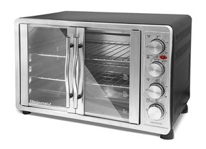 lot 67112 image: Elite Gourmet - 2-Door Oven w Rotisserie & Convection, Silver  (Appears New) (Retails $149)