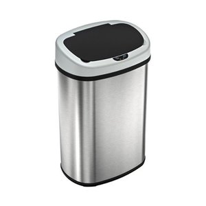 lot 67133 image: iTouchless - 13 Gallon Touchless Sensor Trash Can with AbsorbX Odor Control System, Stainless Steel Oval Shape Kitchen Bin, Silver