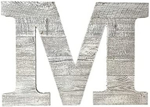 lot 67136 image: Distressed Rustic Barn Wood Letter  Alphabet Wall Dcor Monogram Letter  Alphabet Letters  Wall Letters  White Wash  Letter M  (May not be exact stock photo)