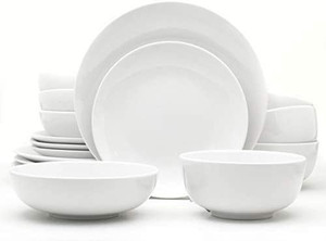 lot 67141 image: Euro Ceramica Essential Collection Porcelain Dinnerware and Serveware, 16 Piece Set, Service for 4, Classic White, Missing 4 bowls