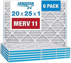 lot 67165 image: Amazon Basics 20x25x1 MERV 11 Pleated Air Filter, AC Furnace Air Filter  (6 Pack)