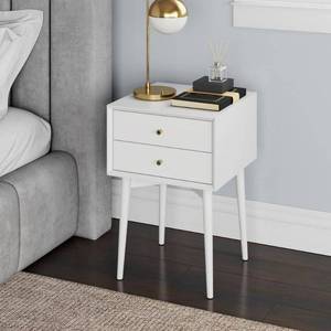 lot 7030 image: Nathan James Harper 2-Drawer Mid-Century Side Table, White