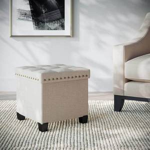 lot 6953 image: Nathan James Payton Foldable Cube Storage Ottoman Footrest and Seat with Beige Fabric