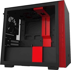 lot 7570 image: NZXT - H210 Mini ITX Tower Case with Tempered Glass - RedMatte Black