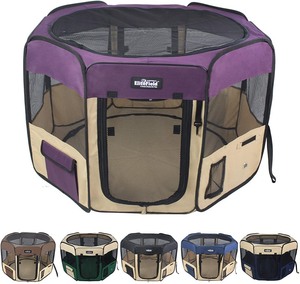 lot 6053 image: Elitefield 2-door Soft Pet Playpen, 48 X 48 X 32h, Purplebeige - Open Box