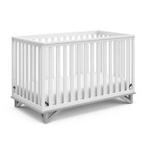 lot 7691 image: Storkcraft Santa Monica 5-in-1 Convertible Crib, Greenguard Gold Certified - WhitePebble Gray - Retail $289.99