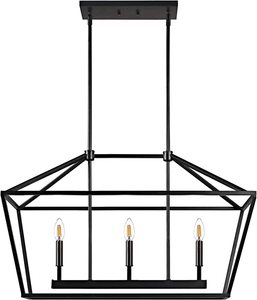 lot 7643 image: Motini Kitchen Island 3 Light Pendant, Black