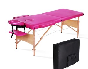 lot 7677 image: Portable Two Fold Massage Table With Wooden Feet Pink