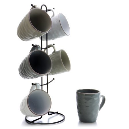 lot 6510 image: Elama Tahitian Waves 6-Piece 12 oz. Mug Set with Stand, Assorted Colors