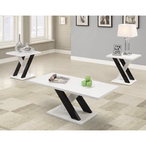 lot 7004 image: 3-piece X-leg Occasional Table Set White and Black