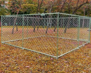 lot 7008 image: Outdoor Dog Kennel Heavy Pet Cage, Galvanized Steel Frame Large Dog House Backyard Dog Fence (118x 118x 48)