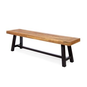 lot 7027 image: Colonial Outdoor Acacia and Iron Dining Bench Sandblast Finish