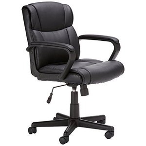 lot 7042 image: Basics Leather-Padded, Adjustable, Swivel Office Desk Chair with Armrest, Black