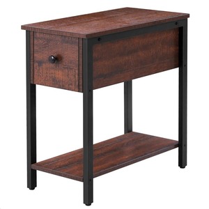 lot 7044 image: HOOBRO Side Table, 2-Tier Nightstand with Drawer, Narrow End Table for Small Spaces, Stable and Sturdy Construction