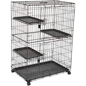 lot 7050 image: Large 3-Tier Cat Cage Playpen Box Crate Kennel - 36 x 22 x 51 Inches, Black
