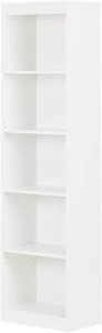 lot 7058 image: South Shore Axess Classic Narrow and Space Saver Bookcase with 5 Adjustable Shelves, Pure White