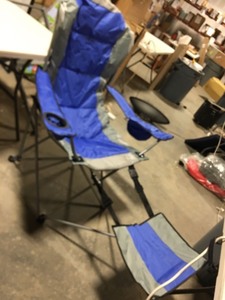lot 7073 image: Blue Collapsible Camping Chair with Footrest and Carrying Bag