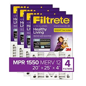 lot 49180 image: 4 - 3M Filtrete 20x25x4, AC Furnace Air Filter, MPR 1550 DP, Healthy Living Ultra Allergen Deep Pleat, 4-Pack (actual dimensions 19.88 x 24.63 x 4.31)