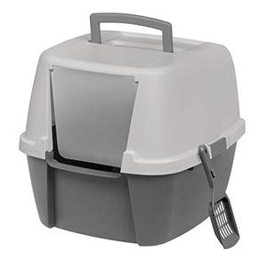 lot 49182 image: IRIS USA Cat Litter Box, Covered Litter Box with Cat Litter Scoop, Enclosed with Lid, Extra Large Kitty Litter Box, Gray