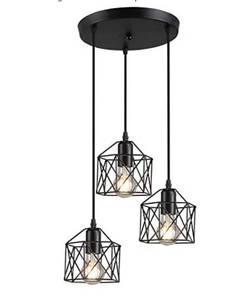 lot 49199 image: Industrial 3-Light Pendant Lighting W Cage Shades