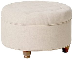 lot 49228 image: Homepop Home Decor Large Button Tufted Woven Round Storage Ottoman, Light Tan