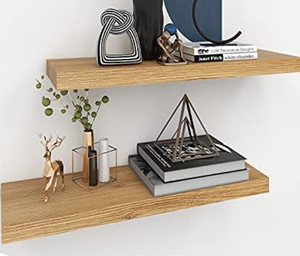 lot 49231 image: INHABIT UNION Oak Floating Shelves for Wal,24in Wall Mounted Display Ledge Shelves,Oak