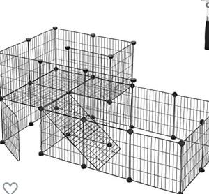 lot 49256 image: SONGMICS Pet Playpen, Small Animal Playpen with Door, 1.5-Level Metal Mesh Fence, 56.3 x 28.7 x 28 Inches, Black Model ULPI06H,