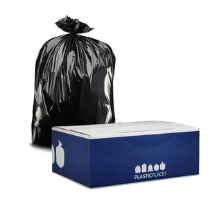 lot 49278 image: Box of Plasticplace 38 in. W x 58 in. H 55 Gal. 60 Gal. 3.0 mil Black Heavy-Duty Trash Bags
