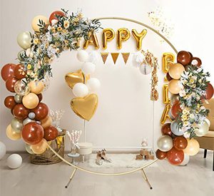 lot 49283 image: Round Backdrop Stand, 6.7ft Aluminum Balloon Arch Kit, Golden
