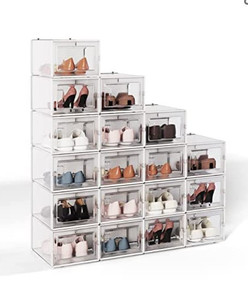 lot 49309 image: Crestlive Products 18 Pack Shoe Storage Box, Plastic Foldable Shoe Box