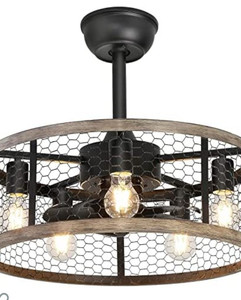 lot 49311 image: Ohniyou 20in. Caged Ceiling Fans with Lights, Rustic Farmhouse Ceiling Fan