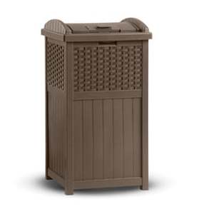 lot 49386 image: Suncast GHW1732 Trashcan Hideaway Outdoor 33 Gallon Garbage Waste Bin, Brown