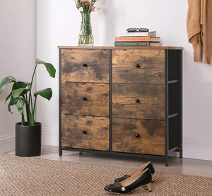 lot 49427 image: Songmics Wood Top Dresser and Fabric Drawers