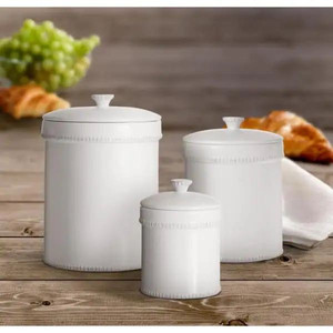 lot 24867 image: Bianca Dash - 3-Piece White Ceramic Canister Set with Lid - Retail $47.52