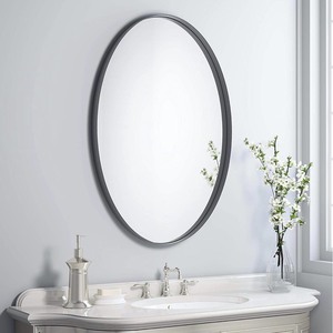 lot 24870 image: NXHOME - Oval Metal-Framed Wall Mirror - Bathroom Decorative Wall Mounted Mirror (24 x 36in)  Black Vanity Mirror - Retail $143.99