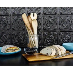 lot 24877 image: INNOVERA DECOR BY PALRAM - Empire Decorative 3D PVC Backsplash Panels in Smoked Pewter (9-Pieces 18.5  x 24.3in.) - Retail $123.00