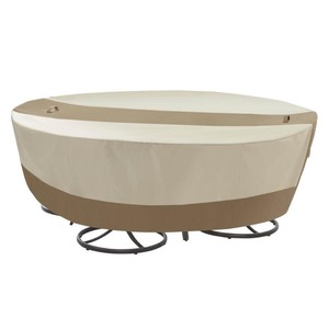 lot 24887 image: Hampton Bay - Round Table Outdoor Patio with Chair Cover, Beige - Retail $47.40