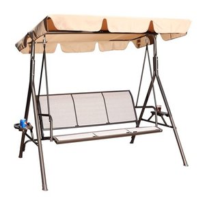 lot 24900 image: GOLDSUN - 3 Person Glider Swing Hammock Chair w Utility Tray & Canopy, Taupe - Retail $189.99