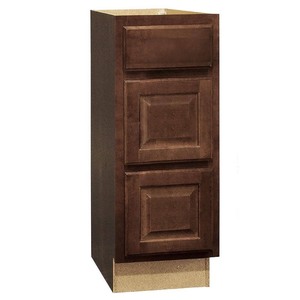 lot 24920 image: Hampton Bay Hampton - Assembled (12x34.5x21 in.)  Bathroom Vanity Drawer Base Cabinet with Ball-Bearing Drawer Glides in Cognac Red - Retail $239.99