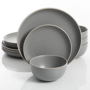 lot 24922 image: Gibson Home Rockaway - 2 piece Dinnerware Set, Grey - Retail $39.99