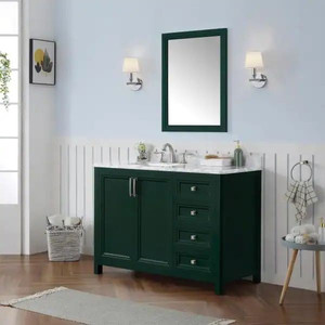 lot 24939 image: Home Decorators Collection - Sandon (48 in. W x 22 in. D)  Bath Vanity in Emerald Green with Marble Vanity Top in Carrara White with White Basin - Retail $1,750.00