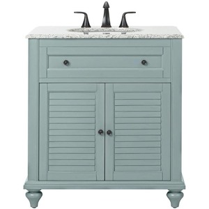 lot 24923 image: Home Decorators Collection - Hamilton Shutter (31 in. W x 22 in. D)  Bath Vanity in Sea Glass with Granite Vanity Top in Grey with White Sink -  Retail $511.80