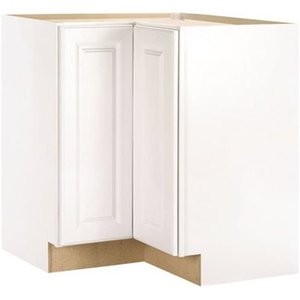 lot 24902 image: Hampton Bay - Hampton Assembled (28.5X34.5X16.5 In.) Lazy Susan Corner Base Kitchen Cabinet In Satin White - Retail $262.00
