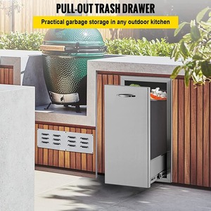 lot 24905 image: VEVOR (13.6 in. W x 26 in. H x 19.3 in. D) Lower Sliding Rails Stainless Steel Outdoor Kitchen Trash Drawer with Handle - Retail $324.04