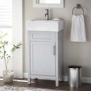 lot 24919 image: Home Decorators Collection - Arvesen (18 in. W x 12 in. D) Vanity in Dove Grey with Ceramic Vanity Top in White with White Sink -  Retail $279.99